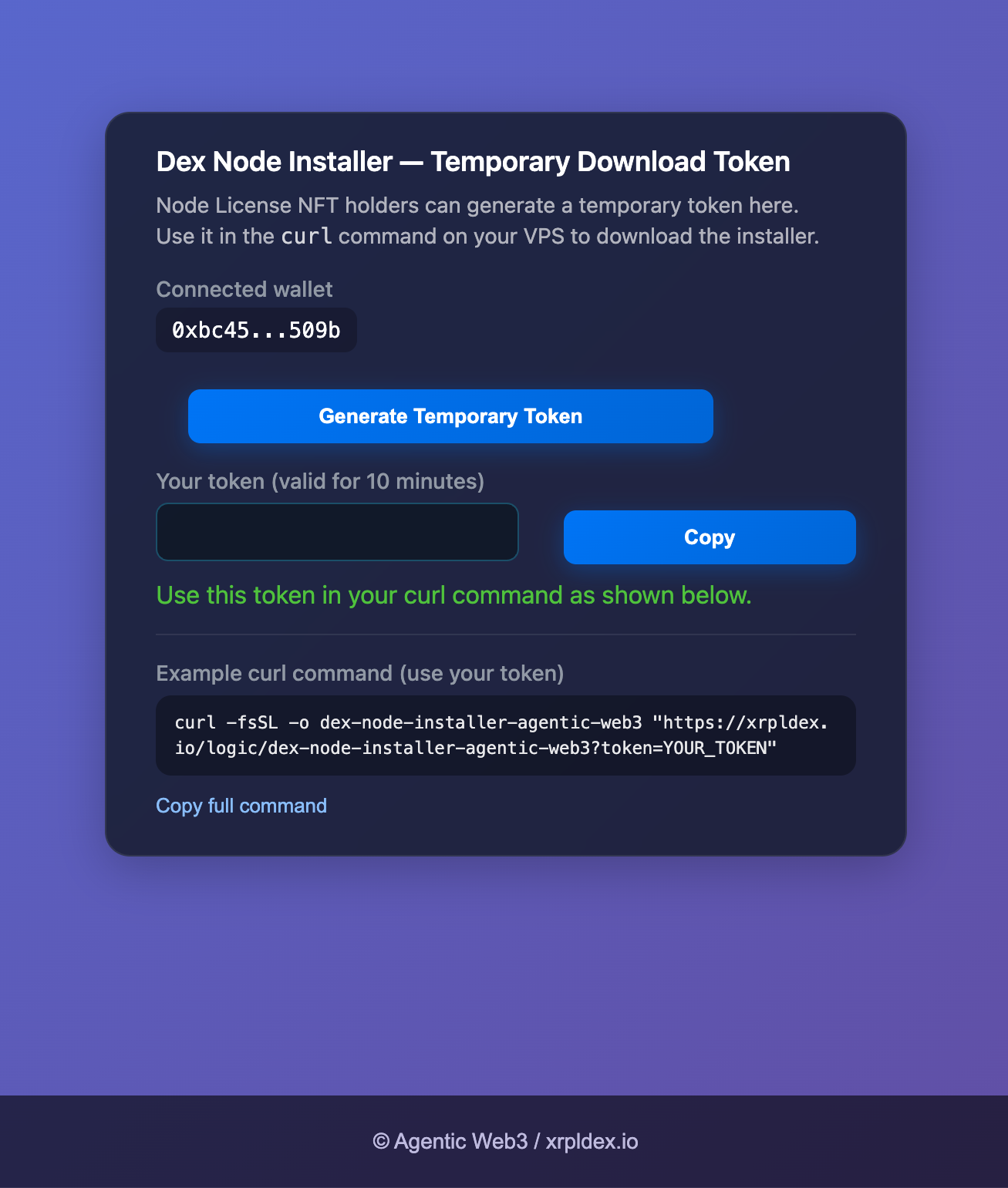 Generate Temporary Token and copy full command