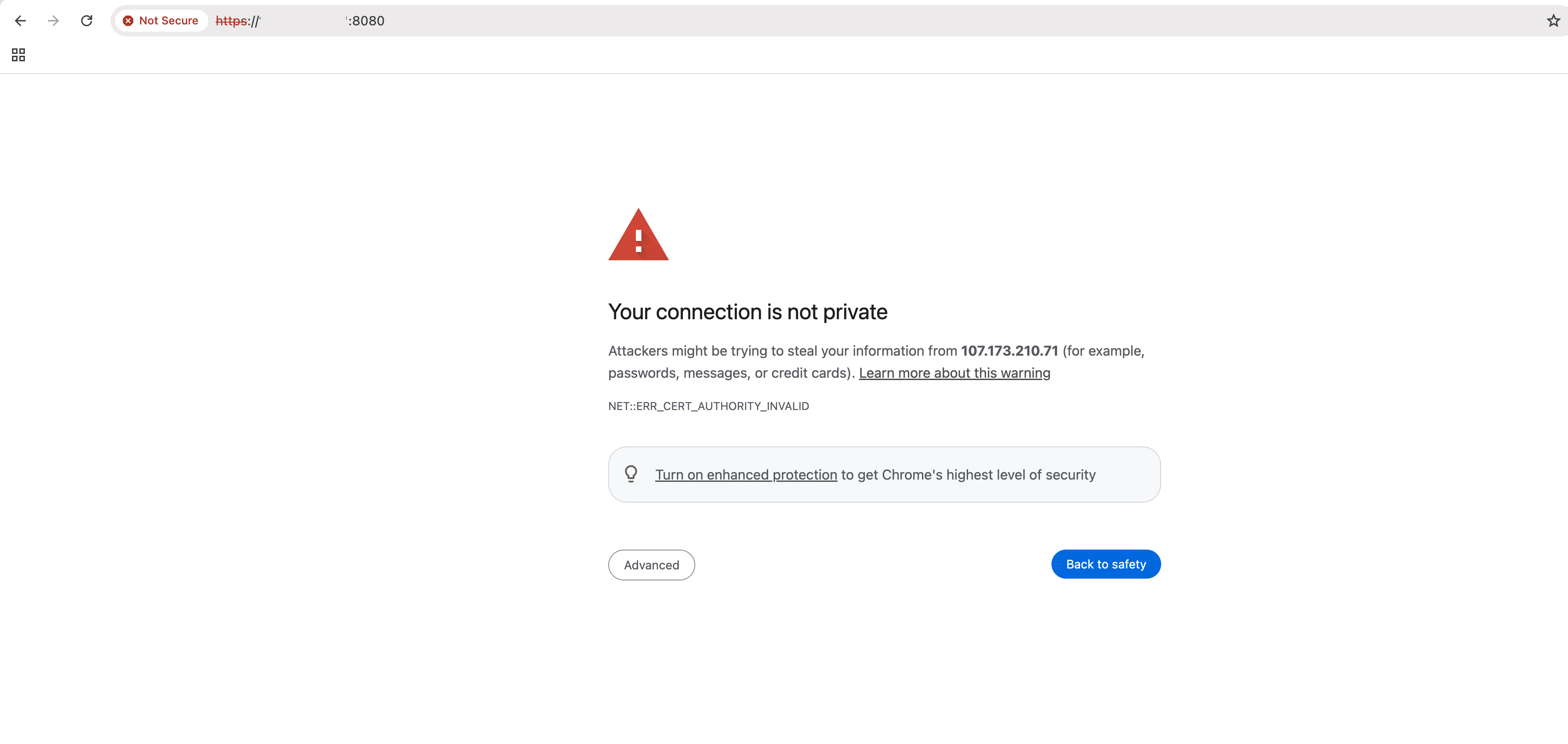 Connection not private - click Not Secure