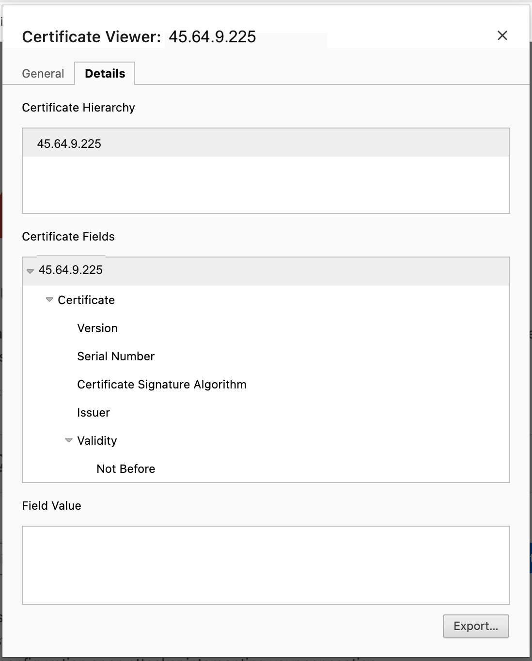 Certificate viewer - Details and Export